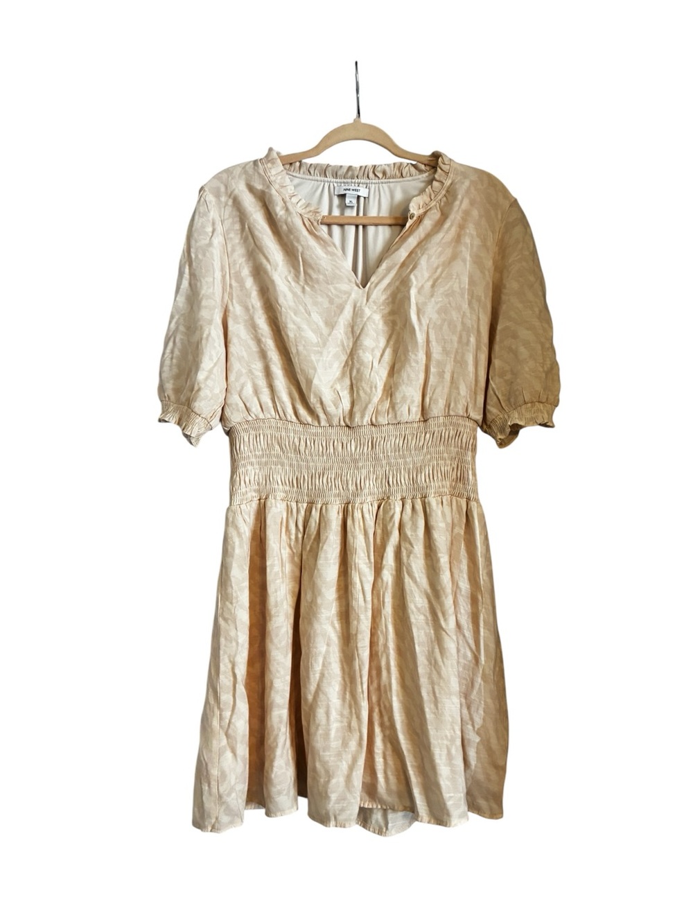 Nine West Champagne Short Sleeve Smocked Waist Dress